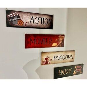 New Movie Theater Decor 4 Pieces Wooden Home Theater Decor Vintage